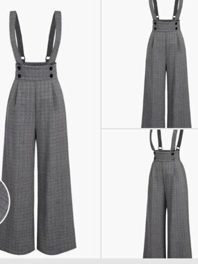 Plaid Buttoned Overall / Suspender Pants, Fun Retro Look!